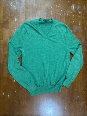 Express Men's Merino Wool V-Neck Sweater in Green Heather